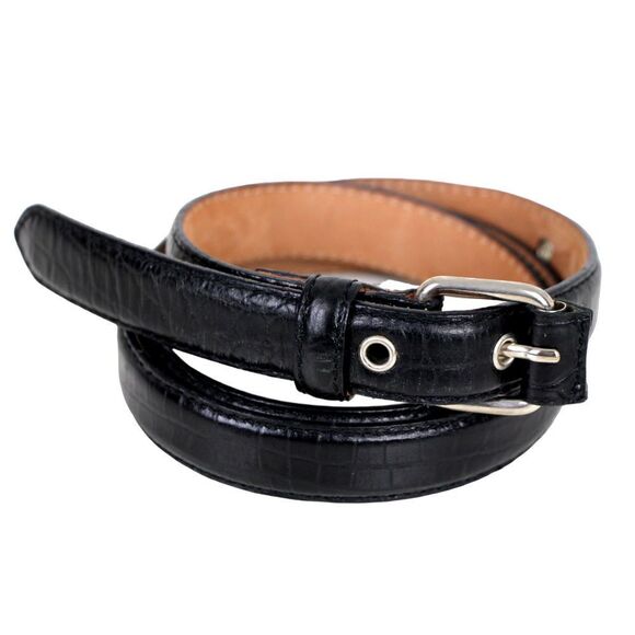Talbots CROCO EMBOSSED BLACK GENUINE LEATHER 3/4"Wd DRESS WOMEN'S BELT Sz M (*46 - Picture 2 of 12